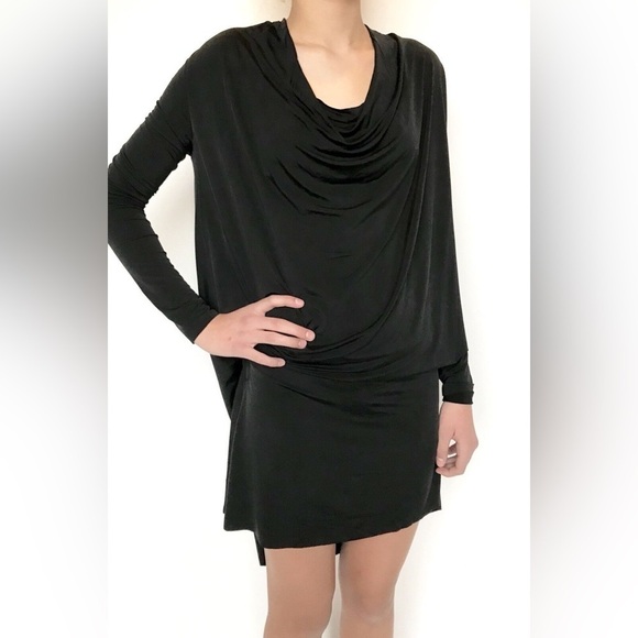AllSaints Amei LS Black Dress Silky Stretch Size 6 - Picture 1 of 13